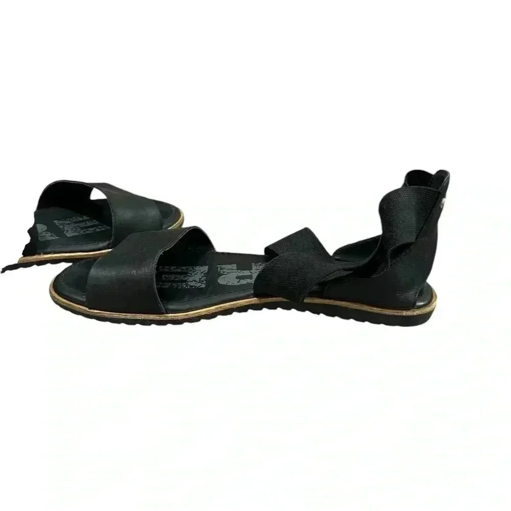 Sorel Womens Ella Sandals Gore Strap Black Flat Shoes Casual Travel Size 9